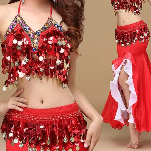 Miniatura 5 de Pañuelo para danza del vientre, falda para danza del vientre, monedas de lentejuelas brillantes, disfraces de bailarina del vientre para mujer