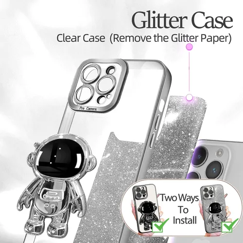 Miniatura 79 de Buleens Funda para iPhone 11 Pro Max Astronauta, Fundas Transparentes para iPhone 11 ProMax con Papel con Purpurina y Soporte de Astronauta, Mujeres