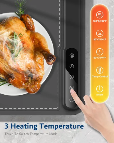 Miniatura 2 de Tapete de calentamiento para alimentos - Bandeja eléctrica de calentamiento de alimentos (24 x 16 pulgadas), calentamiento rápido de superficie