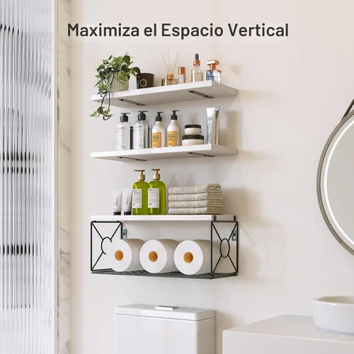 Miniatura 3 de Amada - Estantes de baño con cesta de almacenamiento, estante de pared flotante para organización del hogar y decoración de pared, estantes de Blanco