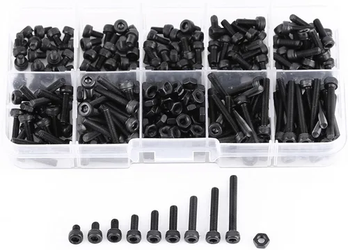 Juego surtido de tornillos M3, 280 unidades, acero de aleación de grado 12.9, cabeza hexagonal, cabeza de botón, tornillos, tuercas y tornillos con