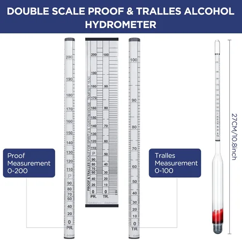Miniatura 2 de 3 uds Hidrómetro de Vidrio Alcoholímetro Prueba 0-200 Prueba Hidrómetro de Alcohol Digital para Destilar Licor Moonshine, Blanco