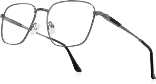 Miniatura 6 de Gafas de lectura cuadradas clásicas para hombres y mujeres, bloqueo de luz, lectura de computadora, bisagra de resorte, marco de metal, patas