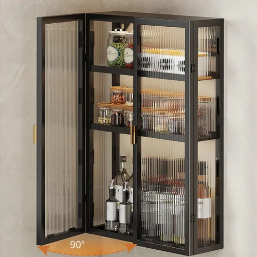 Miniatura 2 de Gdrasuya10 Organizador de armario colgante para montar en la pared, armario de cocina de metal con puertas acrílicas para comedor, cocina, baño