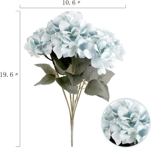 Miniatura 2 de Jim's Cabin Arreglos de hortensias artificiales de seda, 2 ramos con 5 cabezas grandes, ramo de flores falsas para mujeres, dormitorio, boda