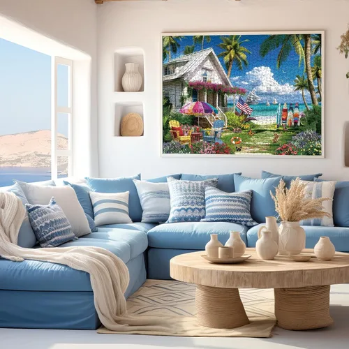 Miniatura 6 de Rompecabezas de casa de playa de verano de 1000 piezas para adultos, rompecabezas de retiro junto al mar, rompecabezas de océano, rompecabezas