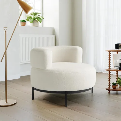 Acanva Silla decorativa moderna con patas de metal de tela similar a la lana, sofá individual de lectura para sala de estar, dormitorio, sala de