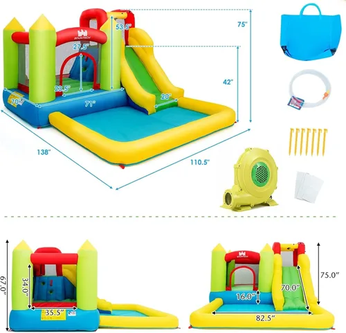 Miniatura 6 de Costzon - Casa inflable para niños, con tobogán acuático con pared de escalada, zona de salto, piscina pequeña, incluye bolsa de transporte de tela