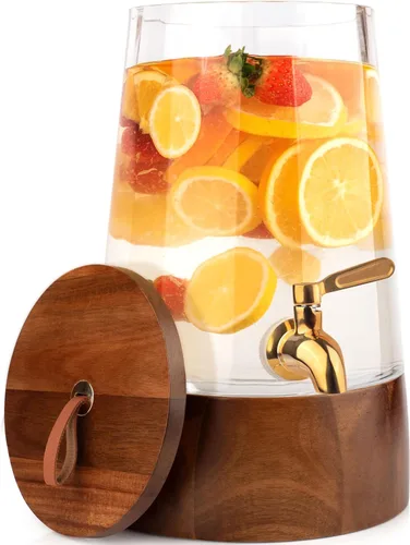 FOODLE Dispensador de bebidas de vidrio con espita - Dispensador de bebidas de vidrio con soporte - Perfecto para fiestas y uso diario - Jarra para