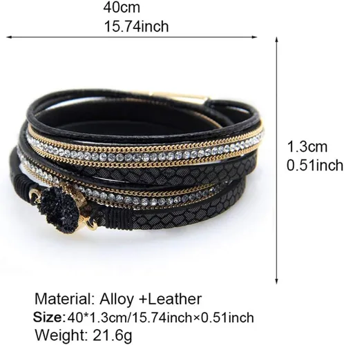 Miniatura 3 de Fesciory - Pulseras envolventes de cuero para mujer, brazaletes con cuentas de cristal de leopardo, estilo bohemio, multicapa