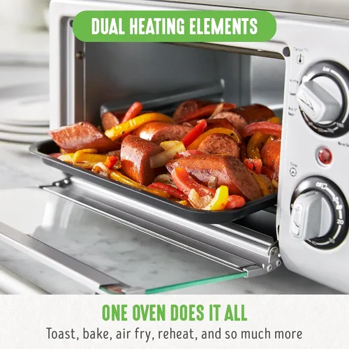 Miniatura 5 de GreenLife Horno tostador de sobremesa con freidora de aire de acero inoxidable, cerámica antiadherente saludable, libre de PFAS, bandeja y cesta