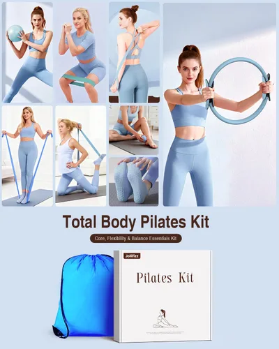 Miniatura 2 de Kit de Pilates para mujeres para entrenamiento en casa, equipo de Pilates juego de anillo y pelota con 3 bandas de resistencia de tela, pelota