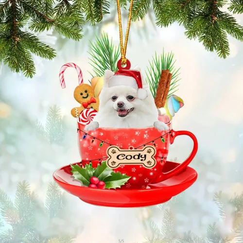 Miniatura 43 de NAZENTI Adorno personalizado de Alaskan Malamute en taza roja, adorno de Navidad personalizado para perros amantes de las mascotas, colgante