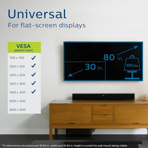 Miniatura 4 de Philips Soporte de pared para monitor de TV fijo para la mayoría de televisores y monitores de pantalla plana curvada LED LCD OLED de 37 a 90