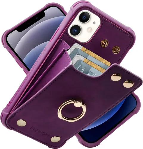 Miniatura 17 de Funda tipo cartera compatible con iPhone XR/10R con tarjetero de crédito, funda protectora de cuero a prueba de golpes compatible con anillo