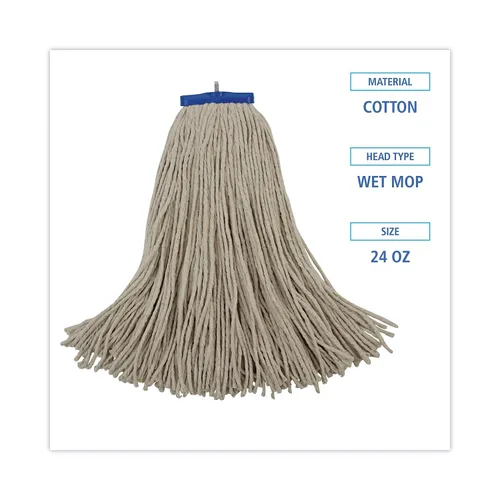 Miniatura 2 de Boardwalk BWK724CCT Cabeza de trapeador húmedo de algodón plano de corte de 24 oz. - Blanco (12/caja)