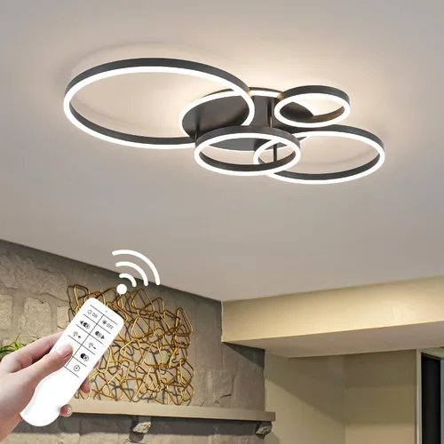 Miniatura 14 de O'NEELDY Moderna lámpara de techo LED regulable de montaje empotrado con control remoto de anillo de acrílico, 48W 3000K-6000K ajustable, lámpara
