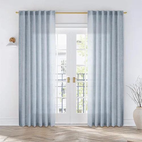 Miniatura 38 de Cortinas de lino 92 pulgadas de largo, juego de 2 paneles con bolsillo para barra, lengüeta trasera, cortinas transparentes para ventanas