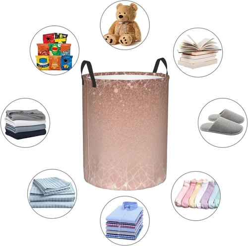 Miniatura 6 de Cesta circular con estampado de oro rosa, impermeable, cesta organizadora de lavandería, con asas, para ropa, juguetes, pequeña