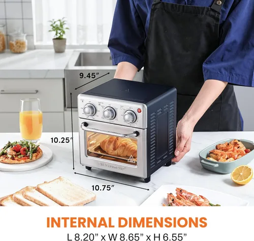 Miniatura 2 de Horno de Aire Frito Elite Gourmet EAF0852SS, Capacidad de 8.5 Qt. con función de freír al aire, asar, tostar, hornear y asar con convección, Acero