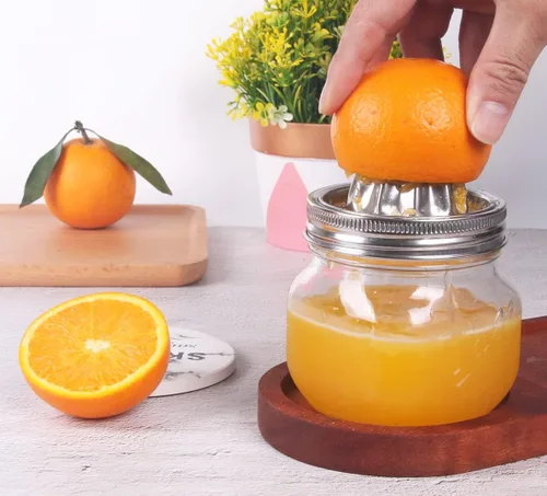 Miniatura 6 de Mason Jar - Tapa exprimidora de acero inoxidable (2 piezas), escariador de cítricos para tarro Mason de boca ancha, exprimidor de limón, exprimidor