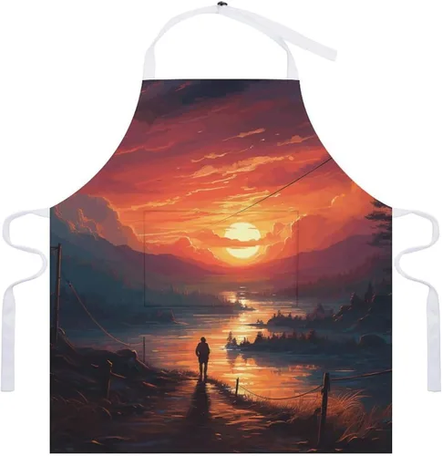 Miniatura 7 de Sunset Art Aprons Waterproof Cooking Kitchen Apron Unisex Adjustable Bib Apron with Pocket Restaurant Chef Works Aprons for Waitress Waiter