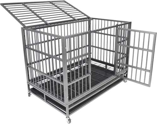 Miniatura 3 de Jaula indestructible para perros, 47 pulgadas, jaula para perros de alta ansiedad con bandejas extraíbles, ruedas y puerta doble, para perros