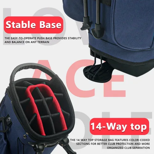 Miniatura 4 de Bolsa de golf con soporte de 14 divisiones, bolsa de golf ligera con soporte para hombres y mujeres Azul