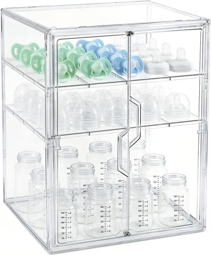 Miniatura 10 de ERTIUANIO Organizador de biberones – Contenedor organizador de botellas de acrílico de 3 niveles, organizador de estación de botellas de plástico
