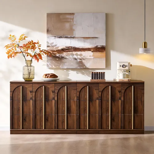 Miniatura 13 de ACCOHOHO Armario buffet con almacenamiento y puertas arqueadas, aparador de madera de 63 pulgadas con estante ajustable, modernas mesas de café