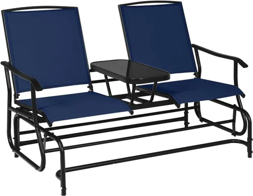 Miniatura 10 de Giantex Banco Mecedor para Patio con Marco de Metal, Mesa Central de Vidrio Templado, Asiento Mecedor Doble para Balcón, Jardín, Lado de la Piscina