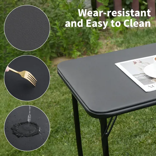 Miniatura 4 de KAIHAOWIN Mesa plegable de metal, pequeño escritorio plegable con parte superior de vinilo, patas de acero con recubrimiento en polvo, mesa portátil