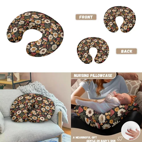 Miniatura 2 de Funda para tumbona de bebé floral de hongos bohemios y funda de almohada de lactancia, 2 piezas, ovalada, reloj de arena, rectangular, para moisés