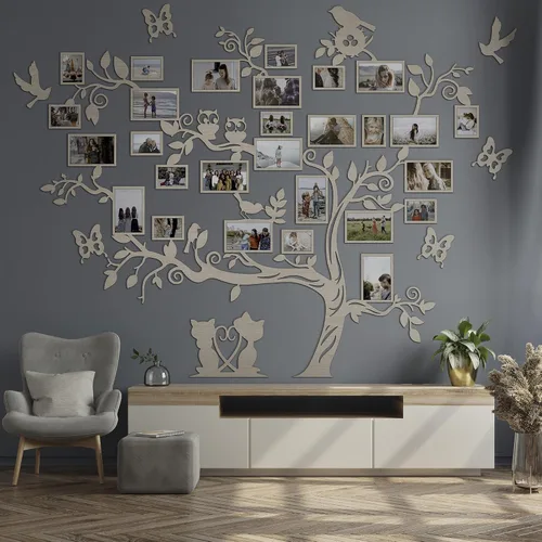 Miniatura 9 de JustLikeWood Calcomanía de pared grande de madera para árbol genealógico de 122 x 90.55 pulgadas con marco, gran familia, decoración del hogar