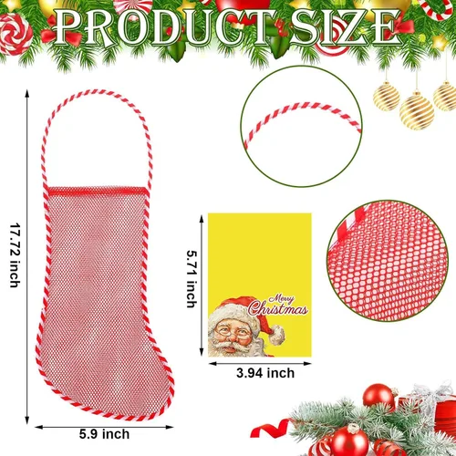 Miniatura 2 de Leyndo 100 medias largas de Navidad de malla a granel con 50 medias de Navidad de 50 a 18 pulgadas, tarjeta de Papá Noel, bastón de caramelo