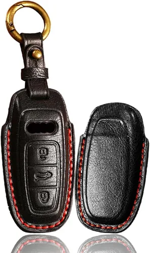 Miniatura 11 de ontto Funda de cuero para llave de entrada sin llave con protección completa, compatible con Audi A4 Q7 Q5 TT A3 A6 negro (tipo A)