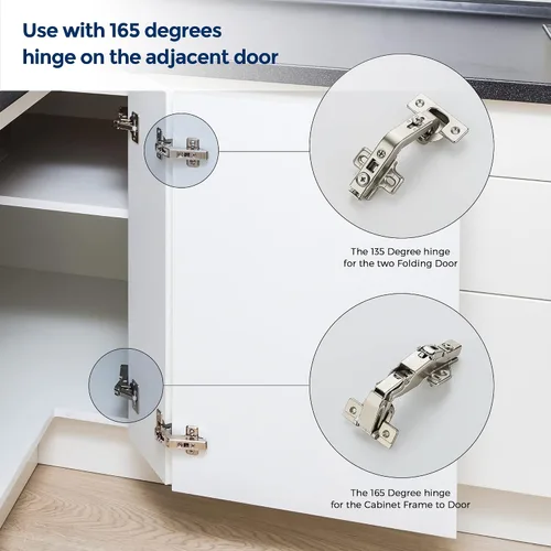 Miniatura 9 de Ravinte 1 par de 2 bisagras de gabinete de cocina, bisagras de puerta de cocina de 135 grados compatibles con armario de esquina Lazy Susan, marco