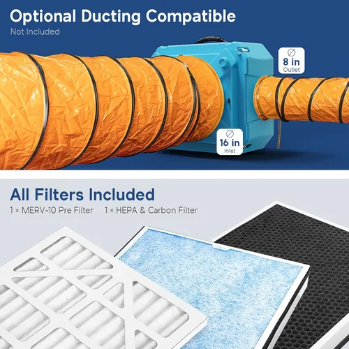 Miniatura 9 de AlorAir CleanShield HEPA 550 - Sistema de filtro HEPA de depurador de aire comercial resistente, cable de alimentación de 25 pies con extremo Azul