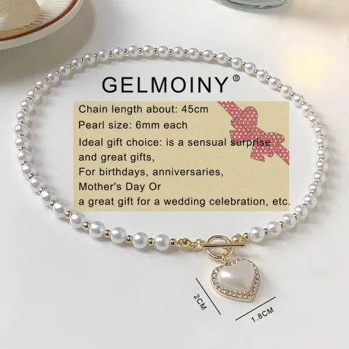 Miniatura 5 de GELMOINY Collares de perlas para mujer, collar de perlas de imitación de 0.23 pulgadas, collar de perlas de corazón chapado en oro de 14 quilates