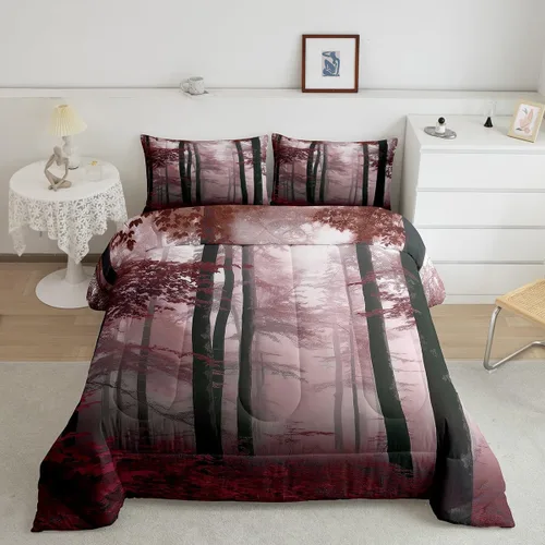 Miniatura 13 de Erosebridal Juego de ropa de cama con inserto de edredón de árbol brumoso para temporada de otoño, juego de edredón místico con niebla y naturaleza
