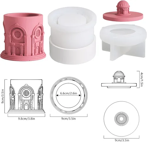 Miniatura 2 de Tarro de vela arquitectónica Molde de silicona con tapas de hormigón Panteón de vela Envase de fabricación de moldes de bricolaje Caja