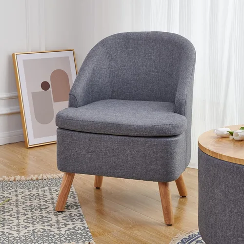 Miniatura 10 de SIMPLEOPULENCE - Silla de barril decorativa para sala de estar, silla de club tapizada de tela moderna con respaldo curvado y patas de madera Marrón