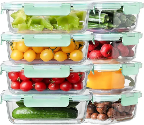 Miniatura 11 de Paquete de 8 recipientes de vidrio grandes para preparación de comidas de 36 onzas con tapas, recipientes de almacenamiento de alimentos de vidrio