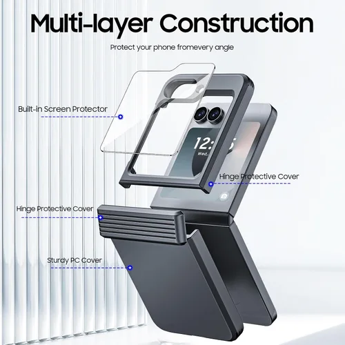 Miniatura 3 de CENMASO - Funda para Galaxy Z Flip 6/Z Flip 7 FE con protección de bisagra y protector de pantalla integrado, funda ultrafina de cuerpo completo a