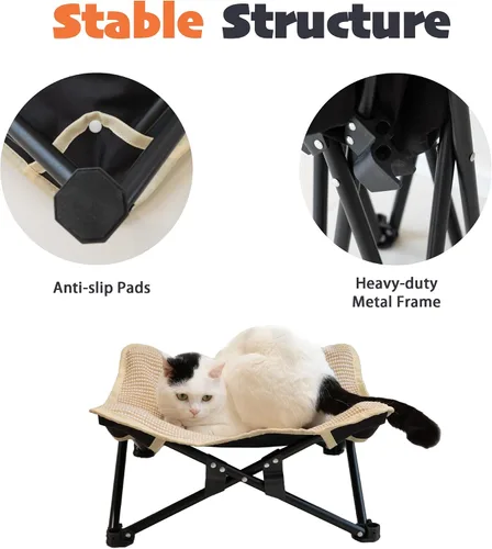 Miniatura 7 de PETKARAY Cama para Gatos Plegable y Elevada, Muebles de Salón Esponjosos para Gatito con Marco de Metal, Cama Colgante Elevada para Gatos