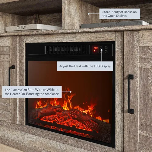 Miniatura 4 de BELLEZE Mueble TV, 48 pulgadas, con chimenea eléctrica funcional de 18 pulgadas, moderno, para TV de máx. 50 pulgadas, estantes abiertos y armarios