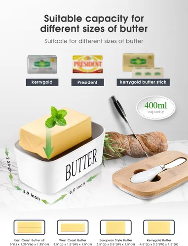 Miniatura 2 de Mantequillera con tapa: plato grande para mantequilla para encimera, recipiente de cerámica para mantequilla con cuchillo y alta calidad - Caja