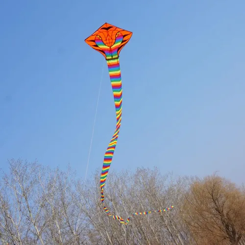 Miniatura 7 de Besra Cometa grande de serpiente cobra de 52 pies, colorida cometa de serpiente de cascabel con colas largas, deportes divertidos al aire libre