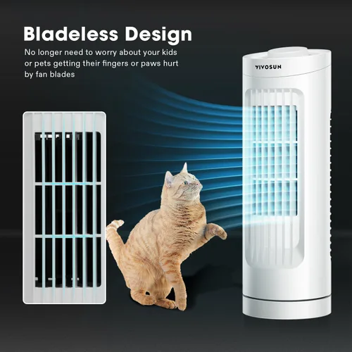 Miniatura 6 de VIVOSUN Ventilador de torre de 13 pulgadas, ventilador de escritorio sin aspas con 3 velocidades y oscilación de 70°, portátil y compacto