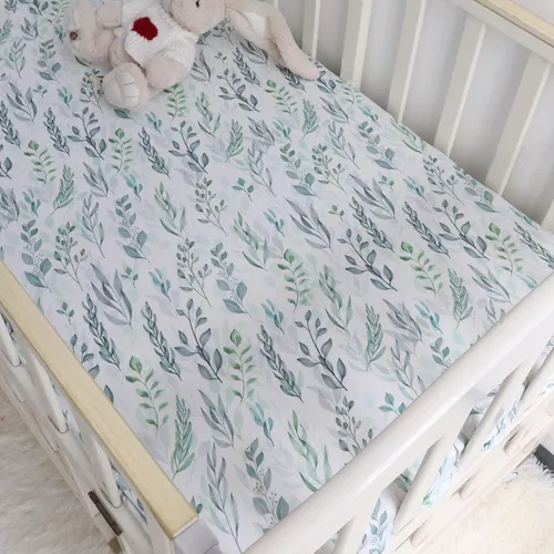 Miniatura 3 de DILIMI Sábana bajera ajustable para cuna para bebé, niños y niñas, sábana de bebé ultrasuave para cuna estándar y colchón de niño pequeño, hoja verde
